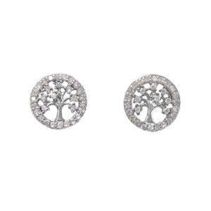 Sterling Silver CZ Tree of Life Stud Earrings